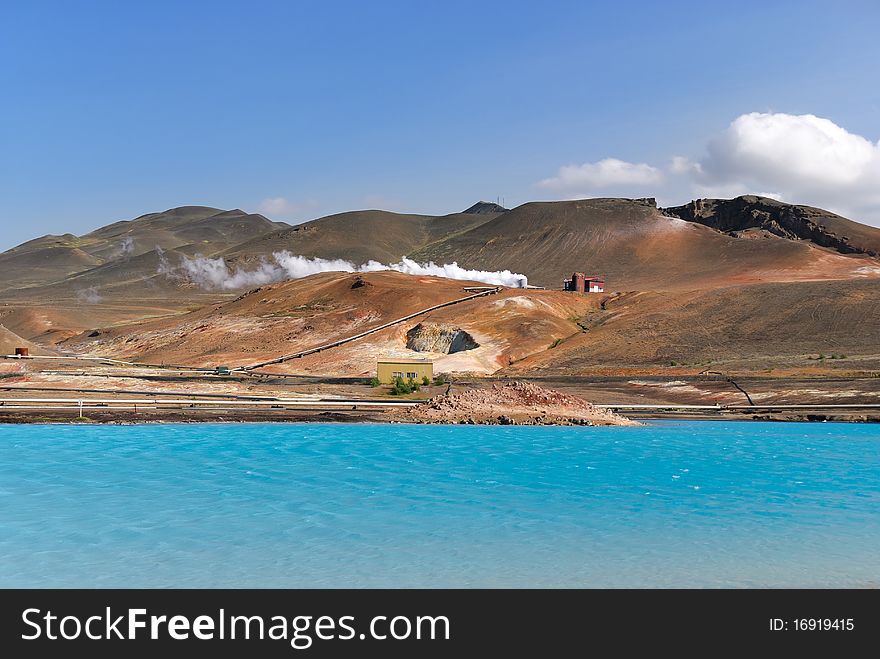 Boiling water lake near Lake in Iceland. Boiling water lake near Lake in Iceland