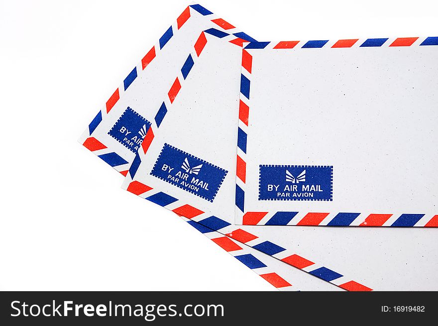 Group of Air mail envelopes on isolated white. Group of Air mail envelopes on isolated white