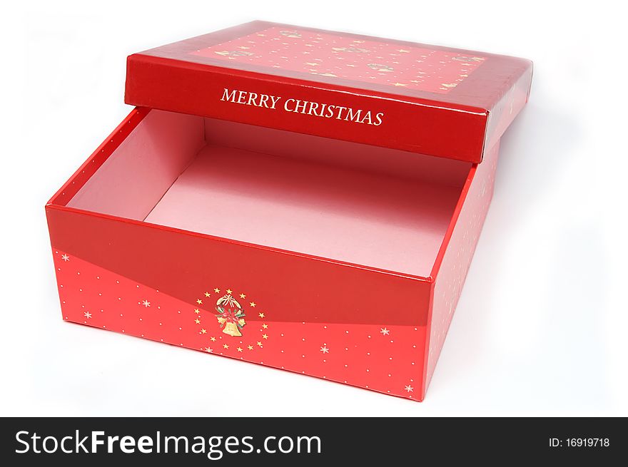 Red gift box and christmas tree on isolated background