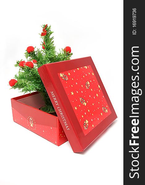 Red Gift Box And Christmas Tree