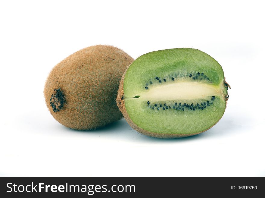 Two kiwifruits isolated on white background.
