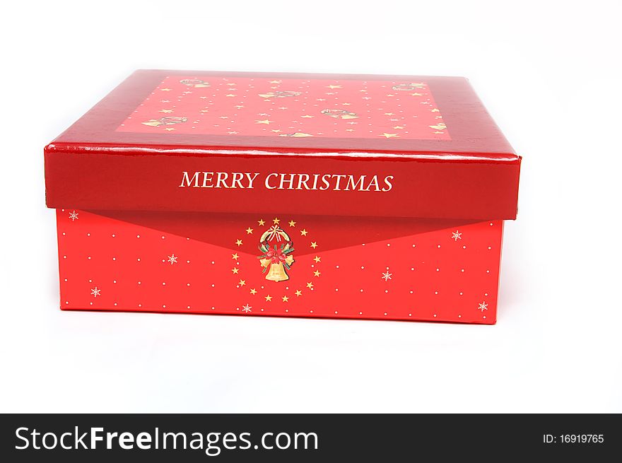 Red gift box and christmas tree on isolated background