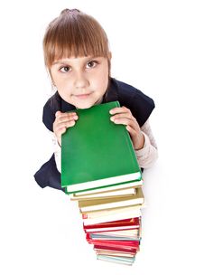 Schoolgirl With Books Is Looking Up Stock Images Schoolgirl With Books Is Looking Up Stock Images