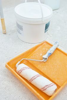 Painting Tools With Paint Bucket Stock Image