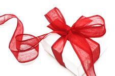 The White Gift Box With The Red Ribbon Royalty Free Stock Photo The White Gift Box With The Red Ribbon Royalty Free Stock Photo