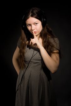 Girl In Headphones Listening Music Royalty Free Stock Photography Girl In Headphones Listening Music Royalty Free Stock Photography