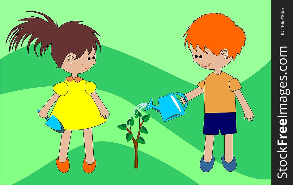 The boy and the girl have planted a tree