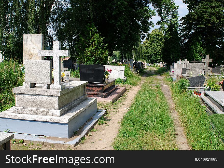 Road in old christian cemetery somwhere in Poland. Road in old christian cemetery somwhere in Poland.