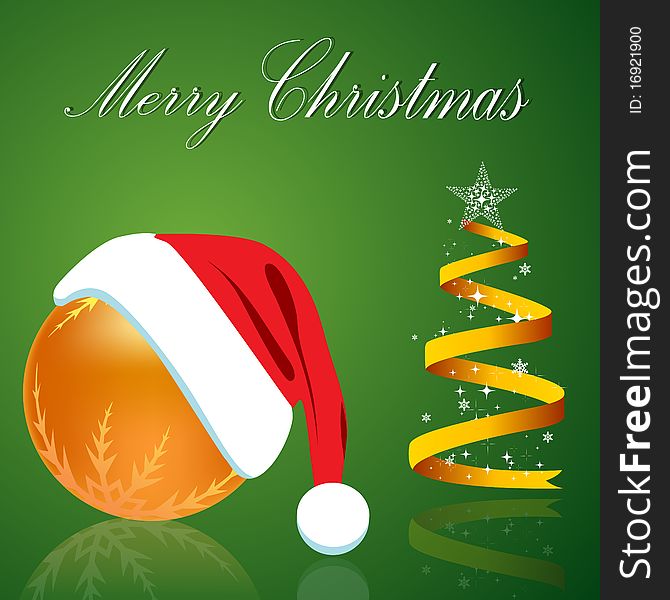 Illustration of merry christmas card with green background