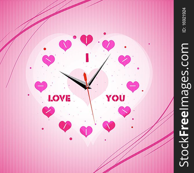 Illustration of valentine clock with isolated back ground
