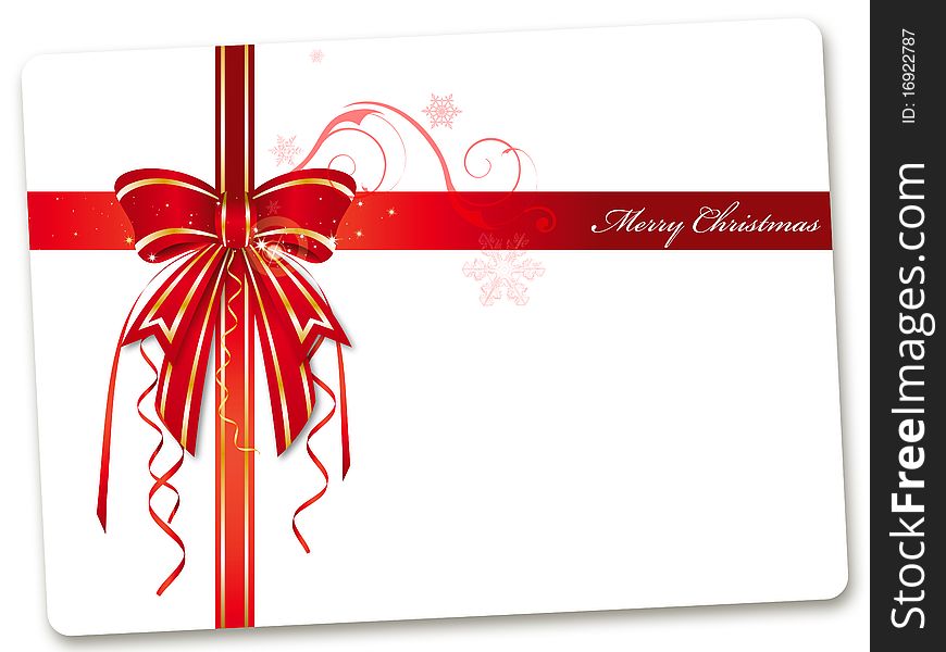 Christmas card with decorations and red ribbon. Christmas card with decorations and red ribbon