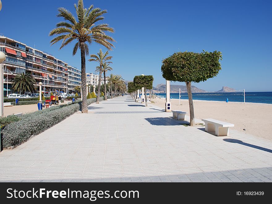 The Altea boulevard and beach. Province Alicante in Spain. The Altea boulevard and beach. Province Alicante in Spain.