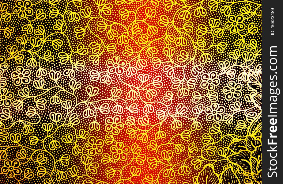 Floral Pattern On Grunge Red Wa