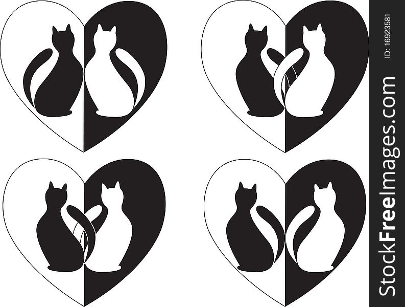 Two in love cats and heart are in a few variants