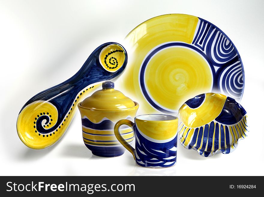 Yellow dish with fantasy decoration