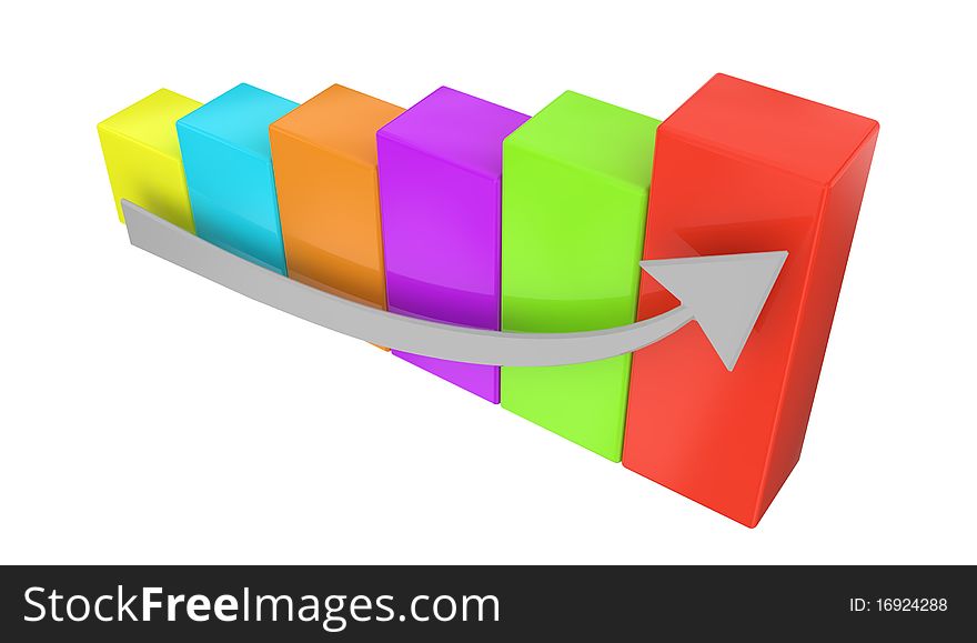 Different color graph with arrow on white background