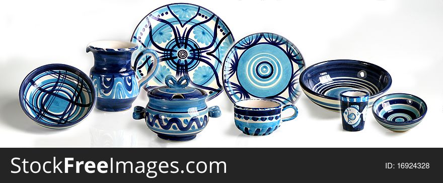 Blue dish with fantasy decoration