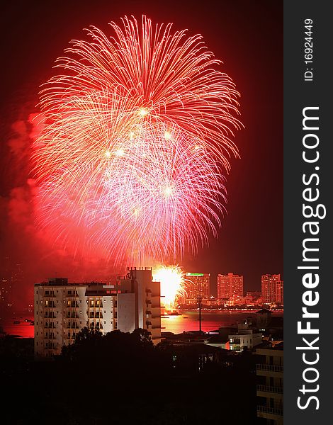 Fireworks Exploding in Pattaya city, Thailand