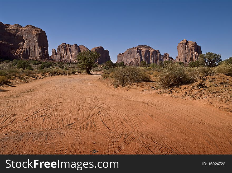 Dusty road in monument valley. Dusty road in monument valley