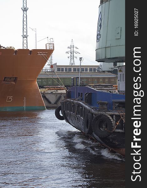 Russian port in the cloudy day