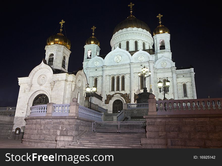 View on the Cathedral of Christ the Savior at night, Moscow, Russia. View on the Cathedral of Christ the Savior at night, Moscow, Russia