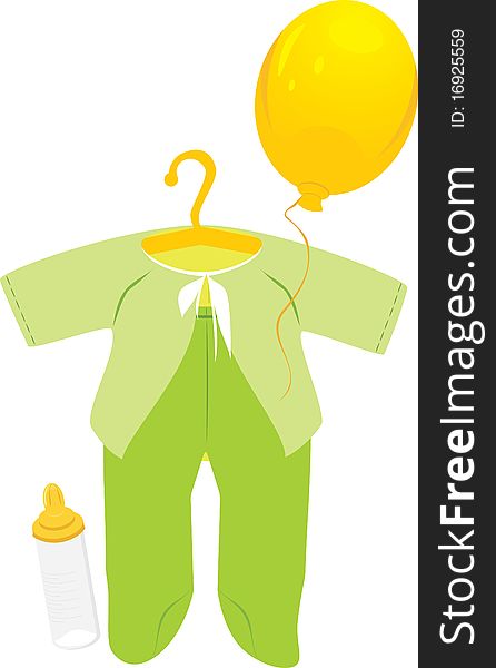 Green suit for a baby. Illustration