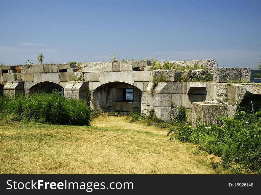 A wall of the fort built of granite blocks. A wall of the fort built of granite blocks