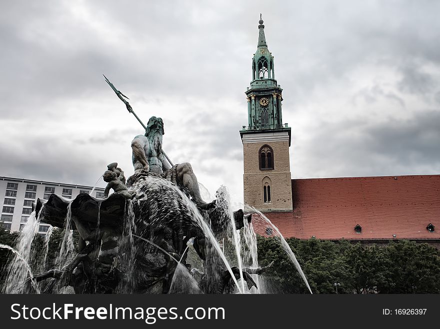 Statue in Alexanderplatz in Berlin. Statue in Alexanderplatz in Berlin