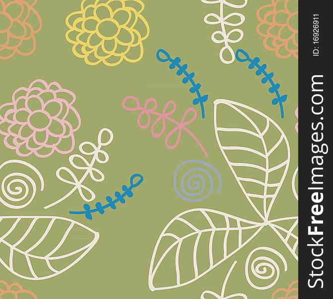 A seamless flower pattern with different colour objects. A seamless flower pattern with different colour objects