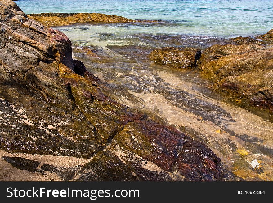 Rock and water texture on beach