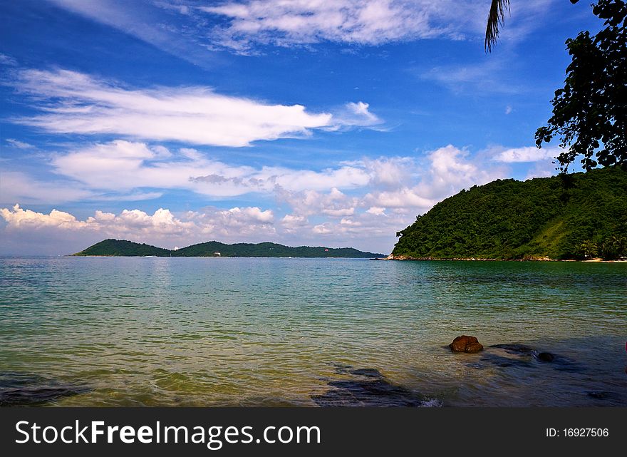 Beautiful sea view with green water and sky blue