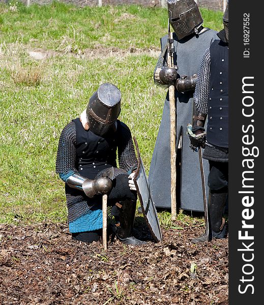 KALININGRAD, RUSSIA - April 25: Reconstruction of knightly fight, April 25, 2010 in Kaliningrad, Russia.