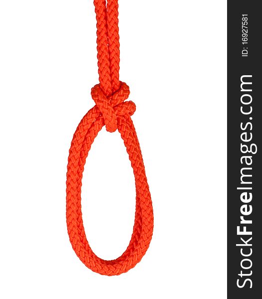 Noose isolated on white. Noose made of rope. Stock image.