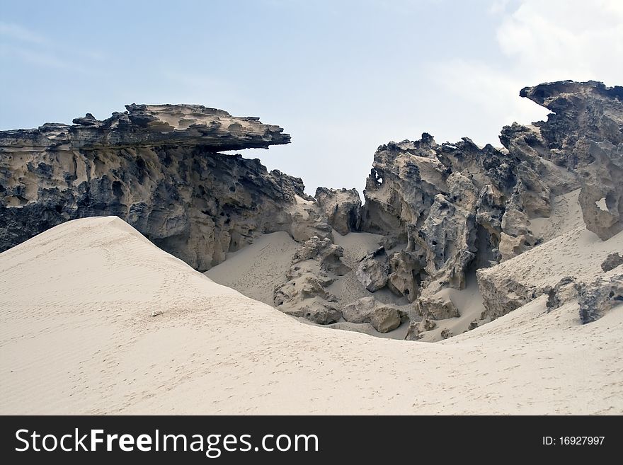 Cape Verde island of Boavista, sand dunes on the beach. Cape Verde island of Boavista, sand dunes on the beach