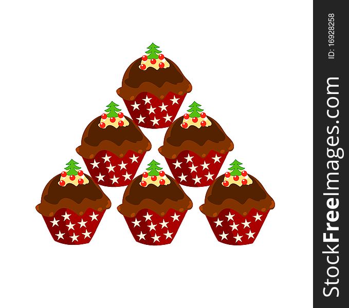 Stack of Christmas chocolate cupcakes  illustration. Stack of Christmas chocolate cupcakes  illustration