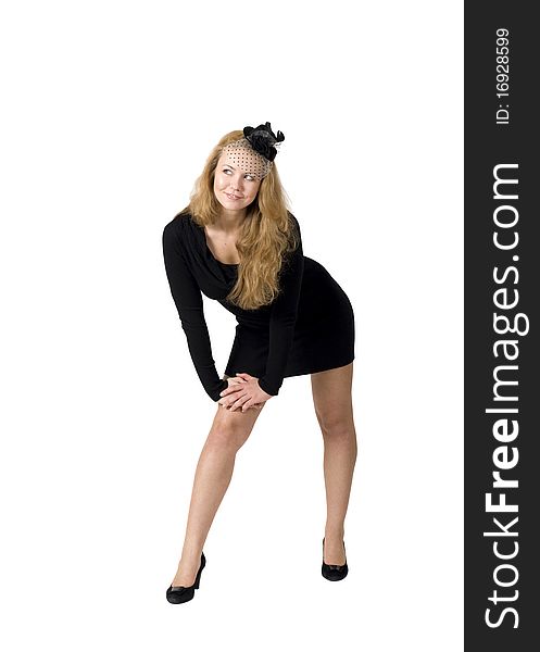 Playful girl in black dress