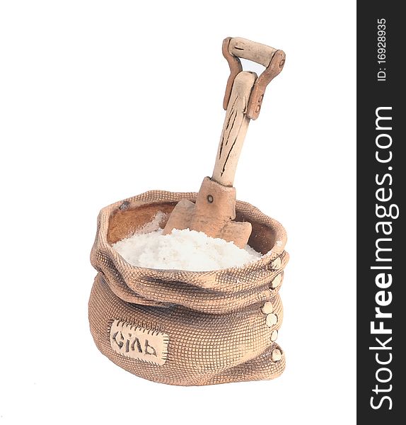 Pottery salt shaker in the form of bags. Pottery salt shaker in the form of bags