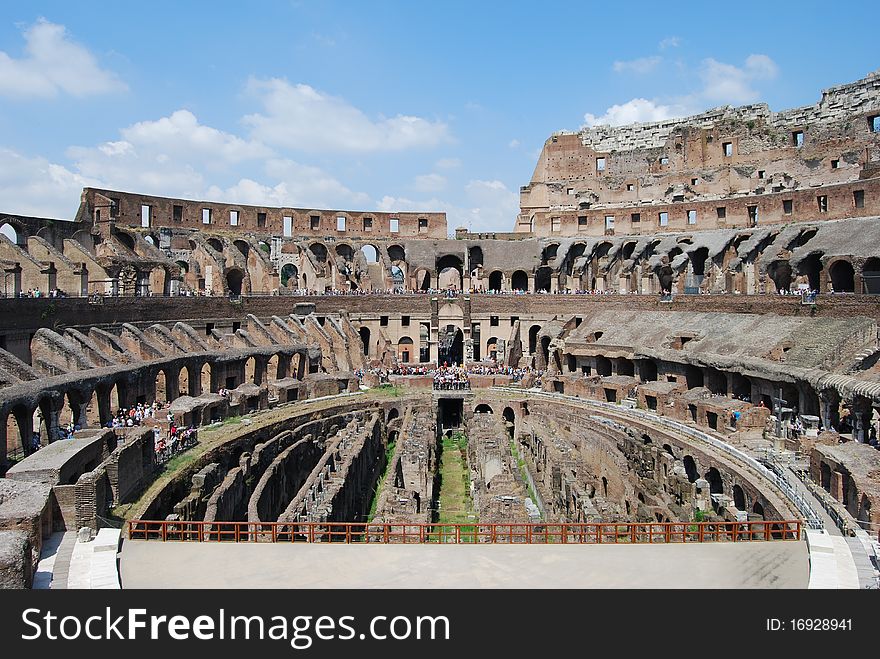 An interior view of the famous Roman Colosseum in Rome, Italy. An interior view of the famous Roman Colosseum in Rome, Italy