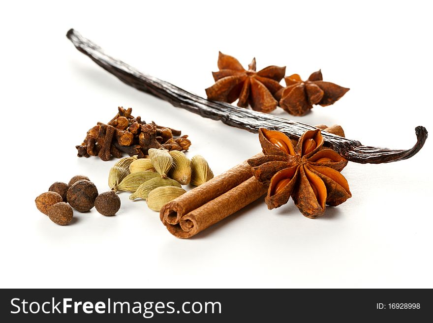 Christmas spices in a white mortar