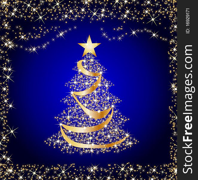 Illustration of a sparkling golden christmas tree