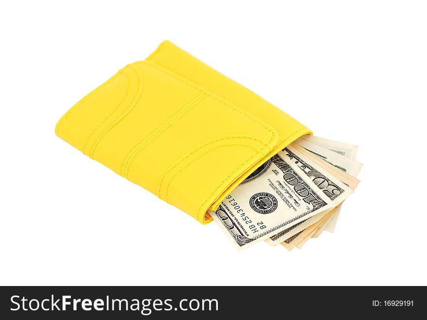 Yellow leather purse on a white background