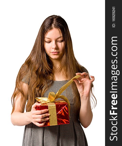 Woman, holding present