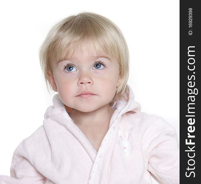 Studio portrait of cute child over white