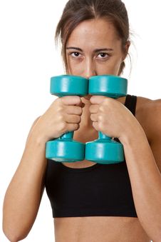 Sports Woman With Dumbbells Royalty Free Stock Images
