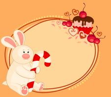 Bunny With Sweet Cupcake Stock Photo