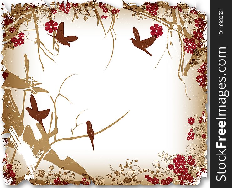 Romantic Cherry Tree With Birds