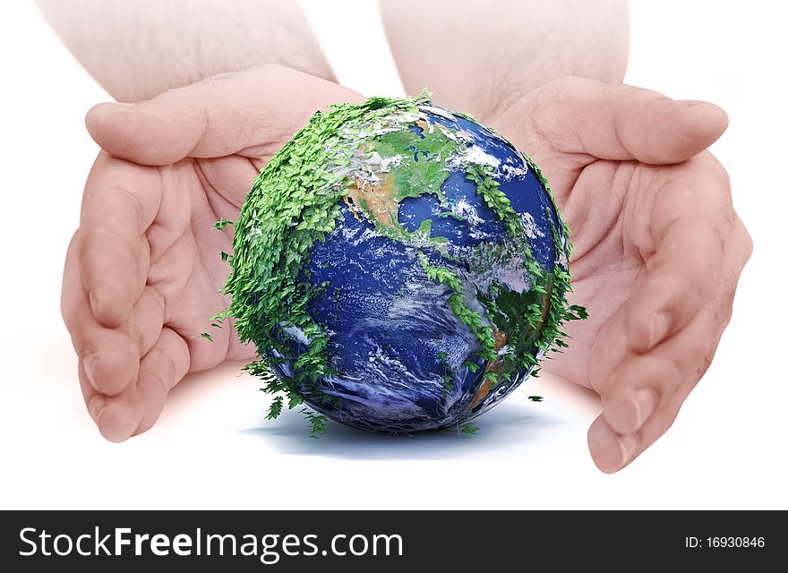 Hands holding a green earth. Hands holding a green earth