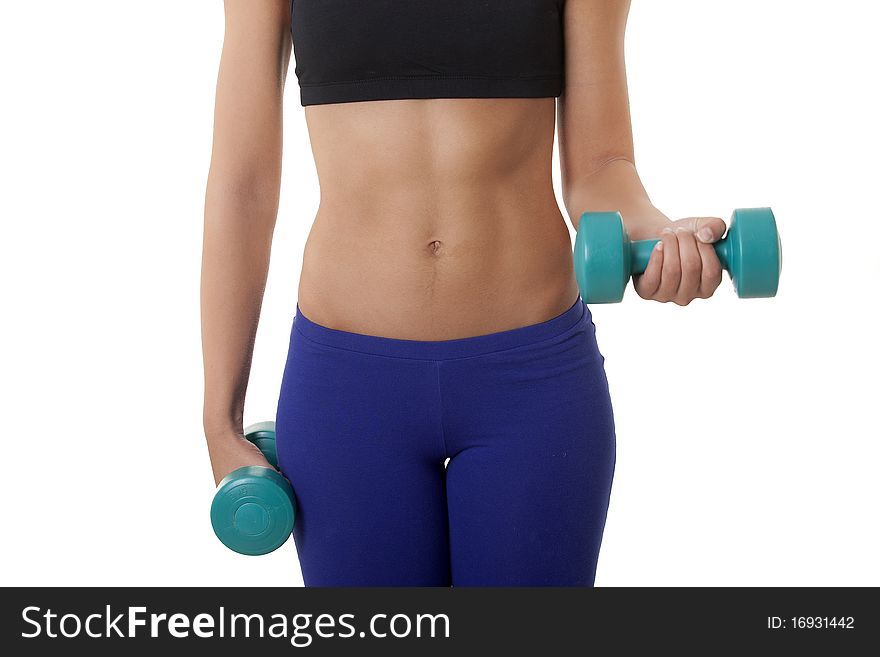 Close-up of a sports Woman working out with dumbbells. Close-up of a sports Woman working out with dumbbells