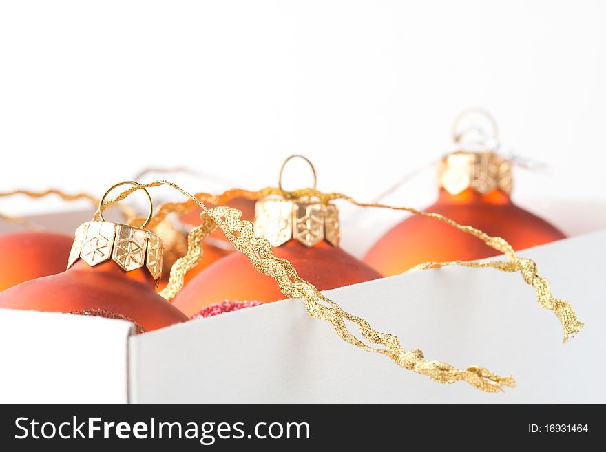 Christmas Ornaments in front of white background