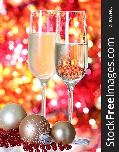 Christmas Champagne Against Blurred Background